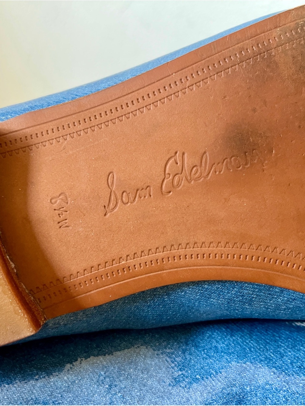 Sam Edelman Loraine Denim Blue Patent Leather Horsebit Loafers - Picture 7 of 8